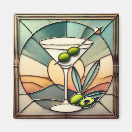Mid Century Glas in lood 2 Olive Martini Magneet