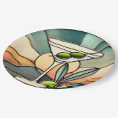 Mid Century Glas in lood 2 Olive Martini Papieren Bordje (Gekanteld)