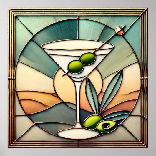 Mid Century Glas in lood 2 Olive Martini Poster (Voorkant)