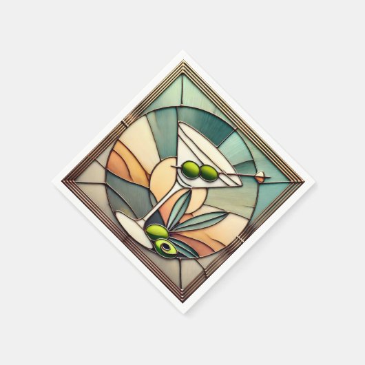 Mid Century Glas in lood 2 Olive Martini Servet (Hoek)