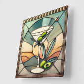 Mid Century Glas in lood 2 Olive Martini Vierkante Klok (Hoek)