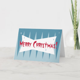Mid-Century Googie Christmas Kaart: Blauw Feestdagen Kaart