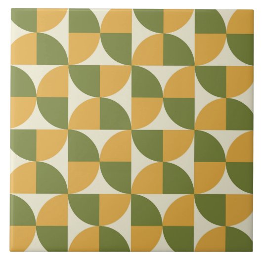 Mid Century Green Mustard yellow  Semi Circles  Tegeltje (Voorkant)