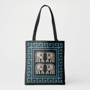 Mid Century Griekse sleutel met paarden Tote Bag