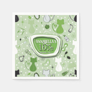 Mid Century Groene Hart Katten Verjaardag Servet