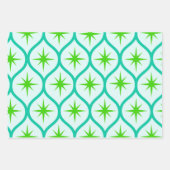Mid Century Groene Starbursts op Ogee Pattern Inpakpapier Vel (Voorkant)