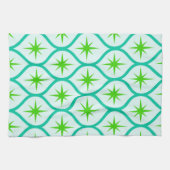 Mid Century Groene Starbursts op Ogee Pattern Theedoek (Horizontaal)