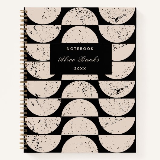 Mid Century Grunge Circles & Script Naam Notitieboek (Voorkant)
