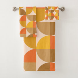 Mid Century Half Circles geel Sinaasappel bruin Bad Handdoek