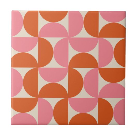 Mid Century Half Circles Roze Sinaasappel Geometri Tegeltje (Voorkant)