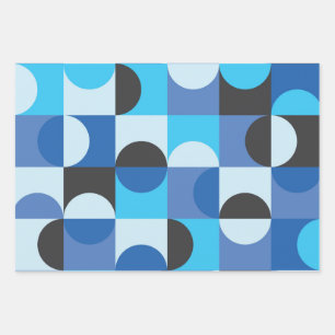 Mid Century Half cirkels Blauwe Turquoise Zwart Inpakpapier Vel