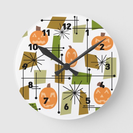 Mid Century Halloween Pumpkins Ronde Klok (Voorkant)