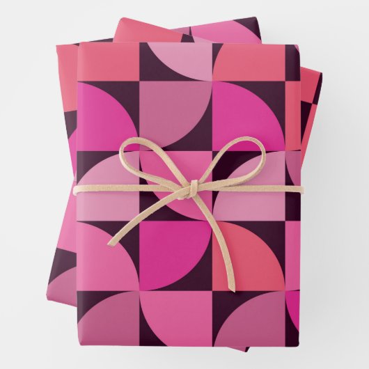 Mid Century halve cirkel Roze Koraal Inpakpapier Vel (In situ)