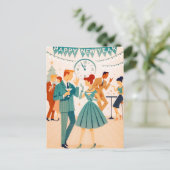 Mid Century Happy New Year The Martini Dance Briefkaart (Staand voorkant)