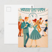Mid Century Happy New Year The Martini Dance Briefkaart (Voorkant / Achterkant)