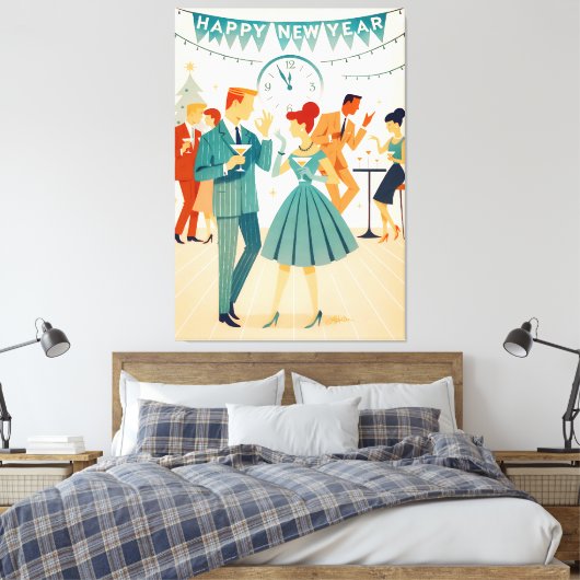 Mid Century Happy New Year The Martini Dance Canvas Afdruk (Insitu (Slaapkamer))