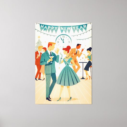 Mid Century Happy New Year The Martini Dance Canvas Afdruk (Voorkant)