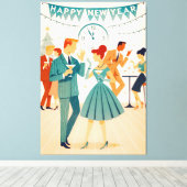 Mid Century Happy New Year The Martini Dance Canvas Afdruk (Insitu (Houten vloer))