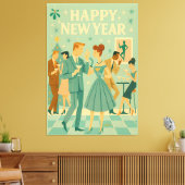 Mid Century Happy New Year The Martini Dance Canvas Afdruk (Insitu (Woonkamer))