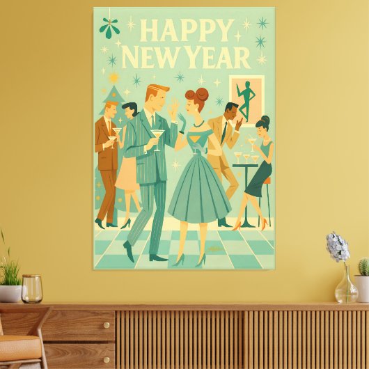 Mid Century Happy New Year The Martini Dance Canvas Afdruk (Insitu (Woonkamer))