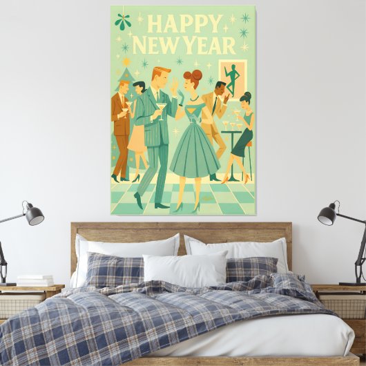 Mid Century Happy New Year The Martini Dance Canvas Afdruk (Insitu (Slaapkamer))