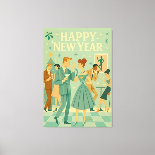 Mid Century Happy New Year The Martini Dance Canvas Afdruk (Voorkant)