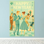 Mid Century Happy New Year The Martini Dance Canvas Afdruk (Insitu (Houten vloer))