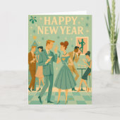 Mid Century Happy New Year The Martini Dance Kaart (Voorkant)