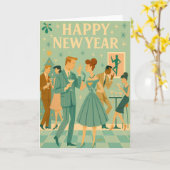 Mid Century Happy New Year The Martini Dance Kaart (Gele Bloem)