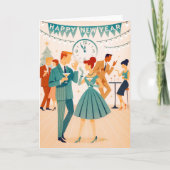 Mid Century Happy New Year The Martini Dance Kaart (Voorkant)