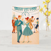 Mid Century Happy New Year The Martini Dance Kaart (Gele Bloem)