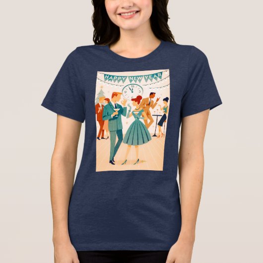 Mid Century Happy New Year The Martini Dance Tri-Blend Shirt (Voorkant)