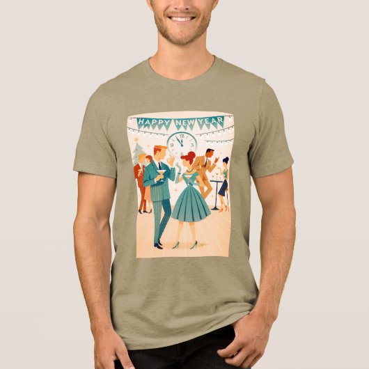 Mid Century Happy New Year The Martini Dance Tri-Blend Shirt (Voorkant)