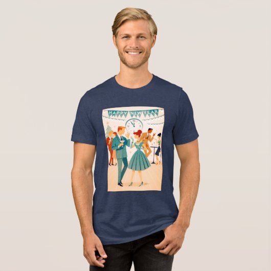 Mid Century Happy New Year The Martini Dance Tri-Blend Shirt (Voorkant volledig)