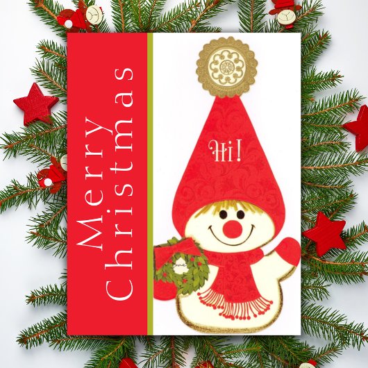 Mid Century Happy Snow Gnome Custom Christmas Feestdagenkaart