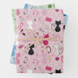 Mid Century Heart Cats Inpakpapier Vel