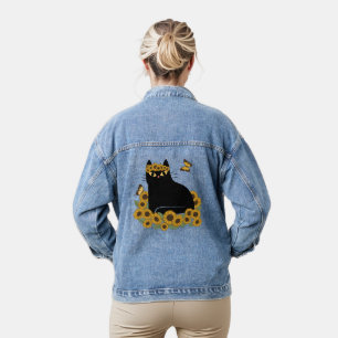 Mid Century hippie zwarte kat Denim Jacket