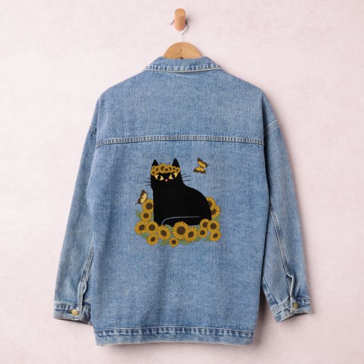 Mid Century hippie zwarte kat Denim Jacket (Hangar)