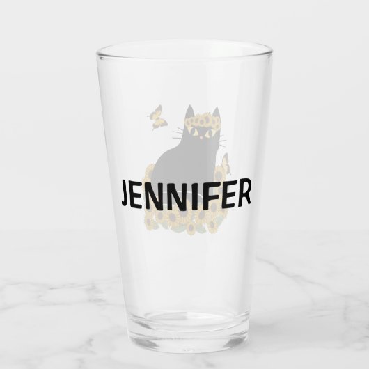 Mid Century hippie zwarte kat Glas (Achterkant)