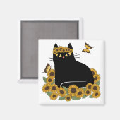 Mid Century hippie zwarte kat Magneet (Voorkant / Achterkant)