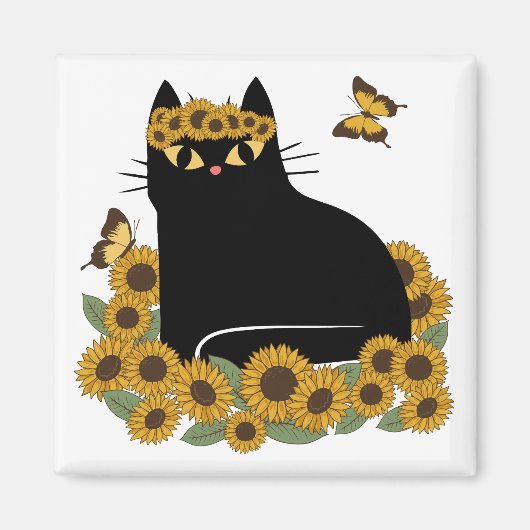 Mid Century hippie zwarte kat Magneet (Voorkant)