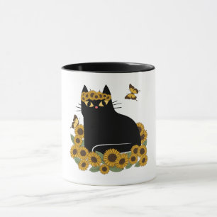 Mid Century hippie zwarte kat Mok