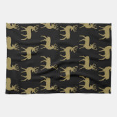 Mid Century Holiday Herten Patroon Zwart en Goud Theedoek (Horizontaal)