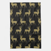 Mid Century Holiday Herten Patroon Zwart en Goud Theedoek (Verticaal)