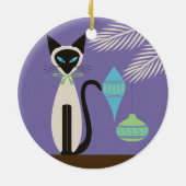 Mid Century Holiday Siamese Cat with Ornaments 2 Keramisch Ornament (Achterkant)