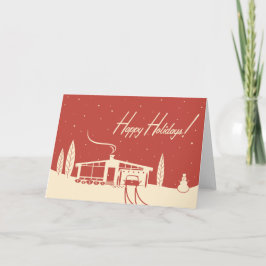 Mid-Century House Christmas Kaart: Rood Feestdagen Kaart