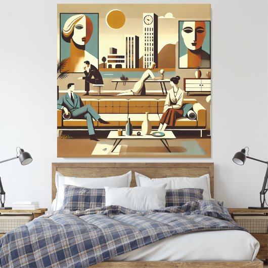 Mid Century Interior Design Art Lounge Canvas Afdruk (Insitu (Slaapkamer))