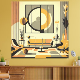 Mid Century Interior Design Autumn Hues Livingroom Canvas Afdruk