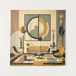 Mid Century Interior Design Autumn Hues Livingroom Wandkleed