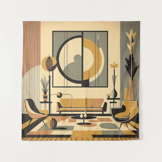 Mid Century Interior Design Autumn Hues Livingroom Wandkleed (Voorkant)